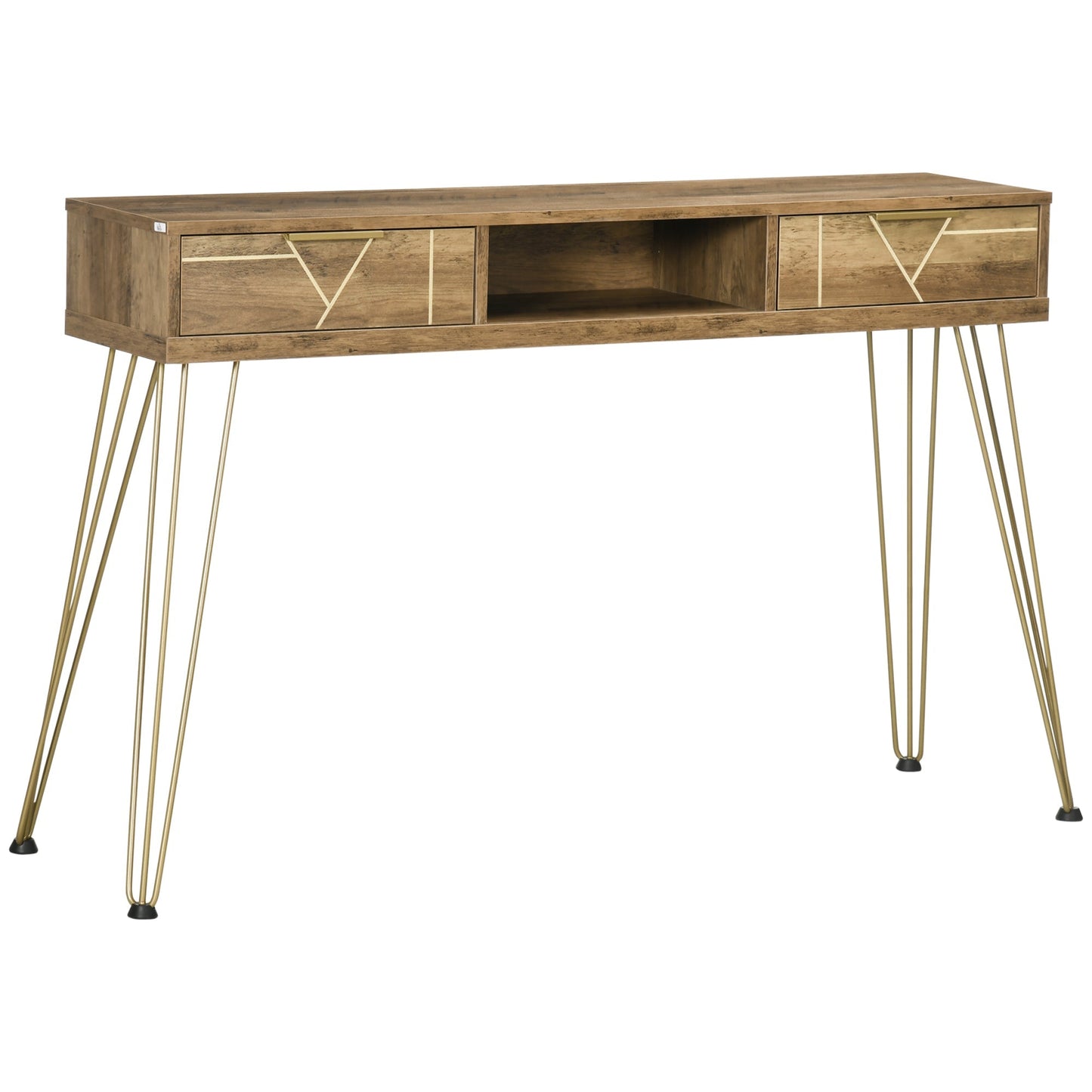 Table Console in chipboard and steel for entrance and living room with open shelf and 2 drawers, 120x29x79 cm