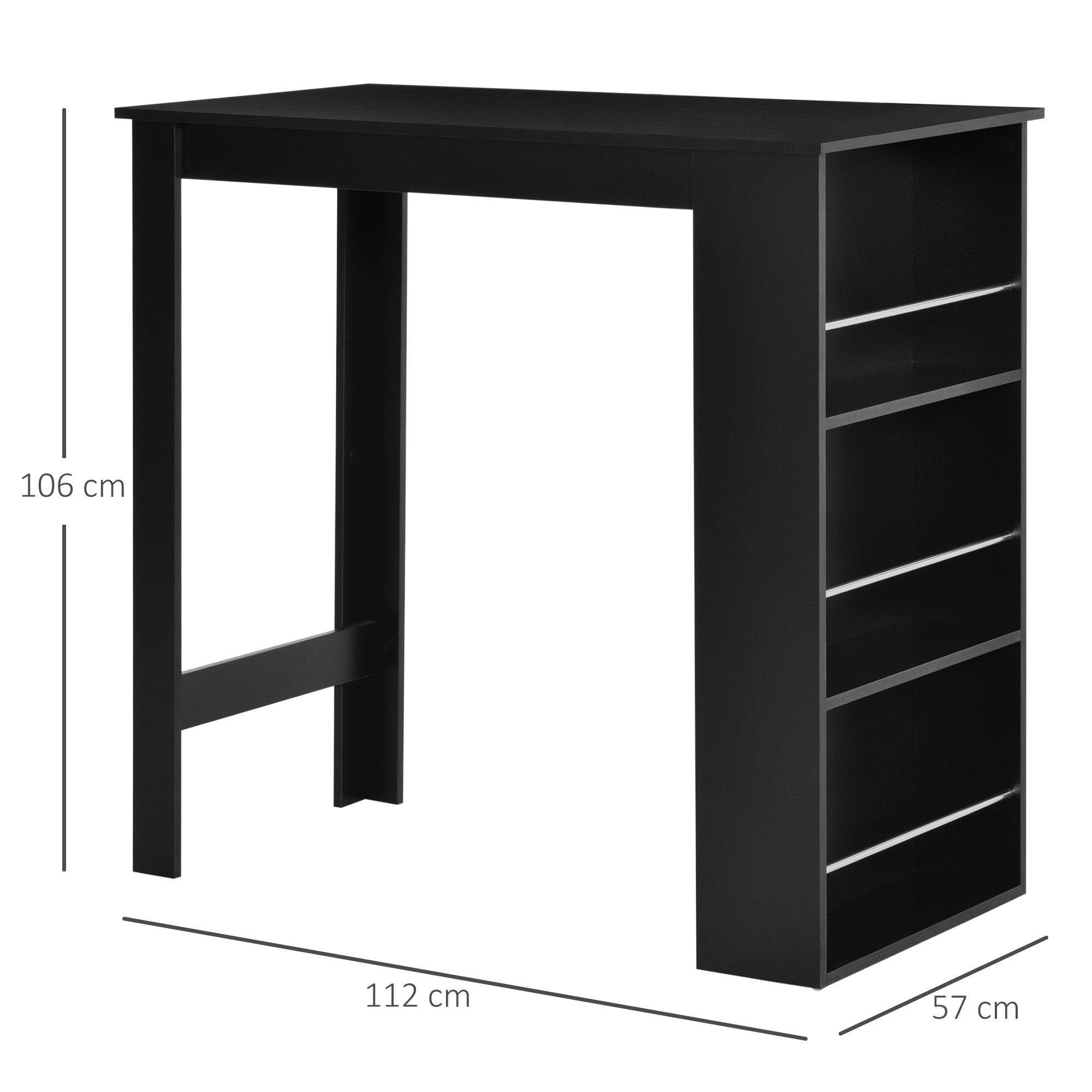 kitchen counter high table with 3 wooden shelves, 112x57x106cm, black - Borgè