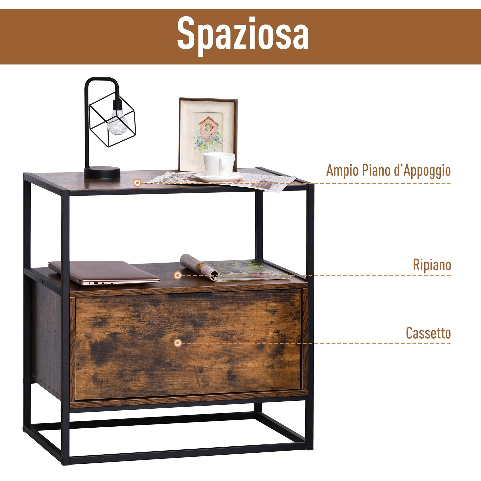 industrial style belief, wooden and metal vintage dresser for living room or room with 1 drawer 73x45.5x76cm - Borgè