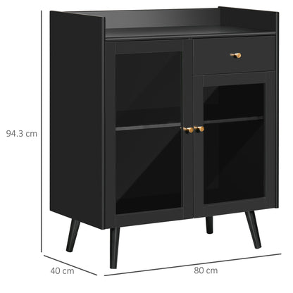 cabinet two doors with adjustable shelf and open spaces in mdf and wood, 80x40x94.3 cm, black - Borgè