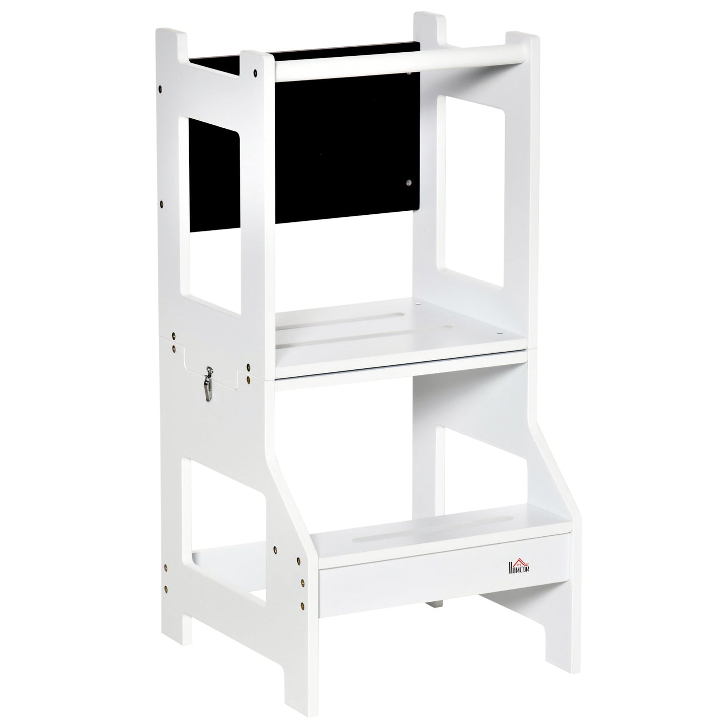 Qaba Scala Montessori 2 in 1 in detachable MDF, with stool, blackboard included, for children 3-6 years old, white - Borgè