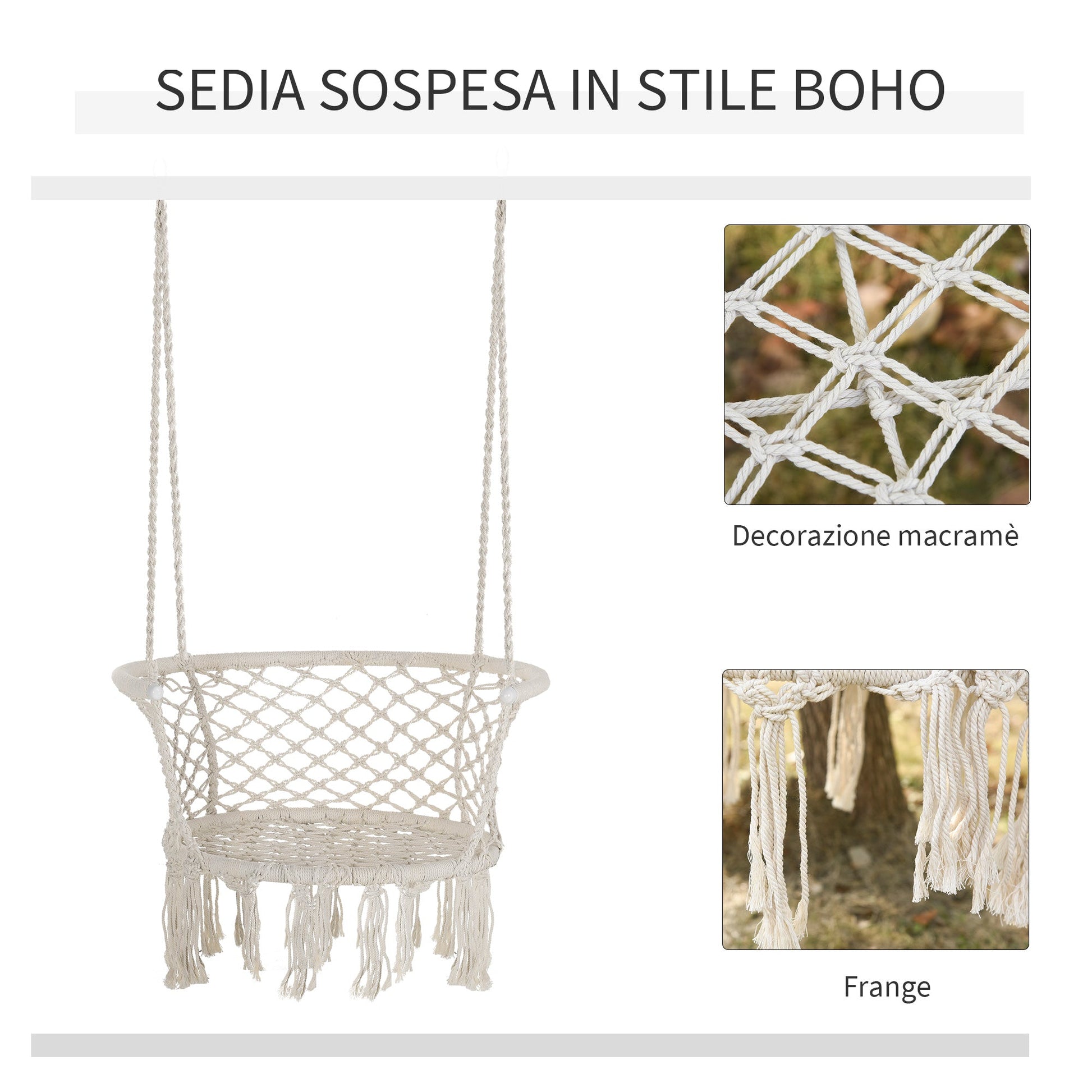 Outsunny Suspended Polyester and Macramè for interiors and exterior cream - Borgè