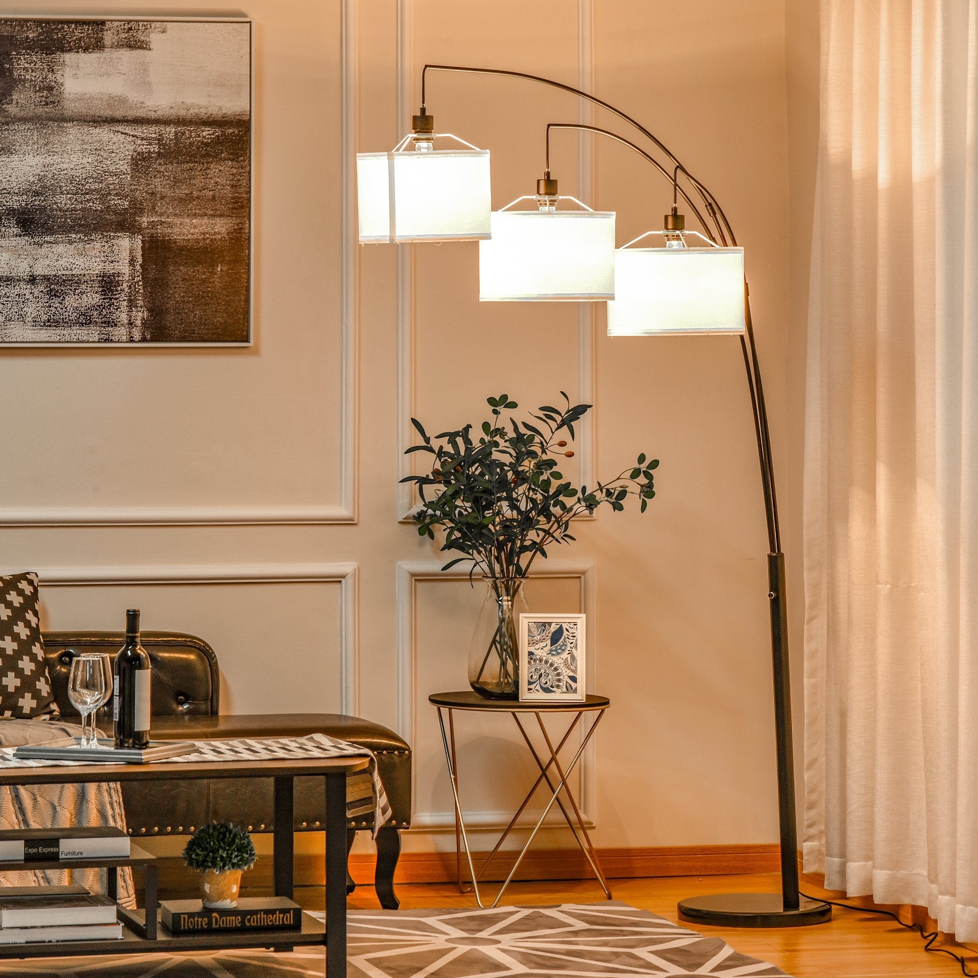 ground lamp 3 lights and flexible arms base in marble height 205cm - Borgè