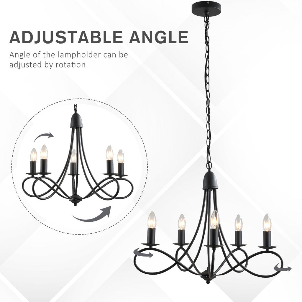 ceiling chandelier in black braided steel with 5 candles - Borgè