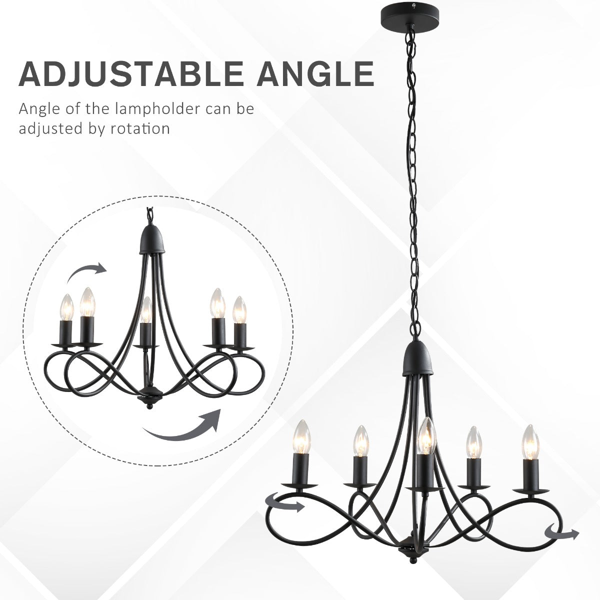 ceiling chandelier in black braided steel with 5 candles - Borgè