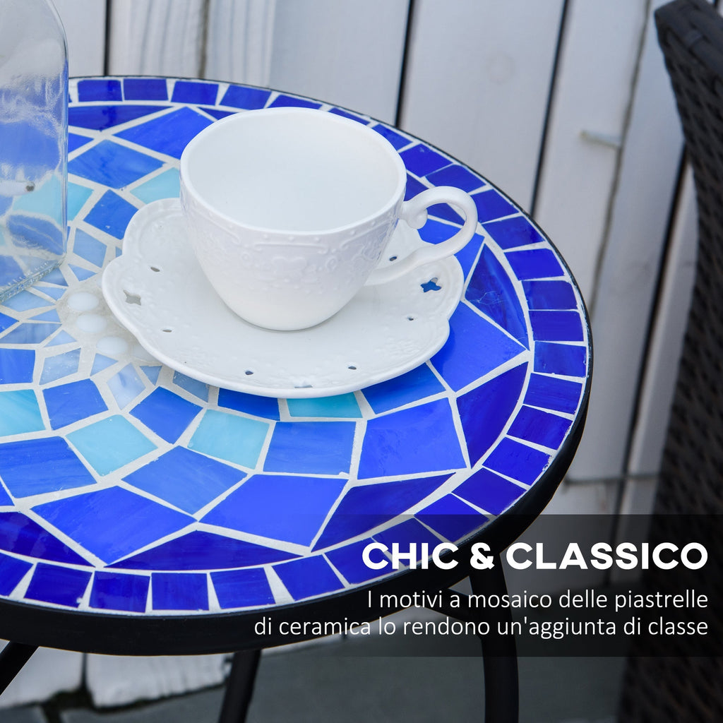 Round Mosaic Metal Garden Coffee Table with Ceramic Top, Ф35.5x53.5cm - Borge' Group Limited