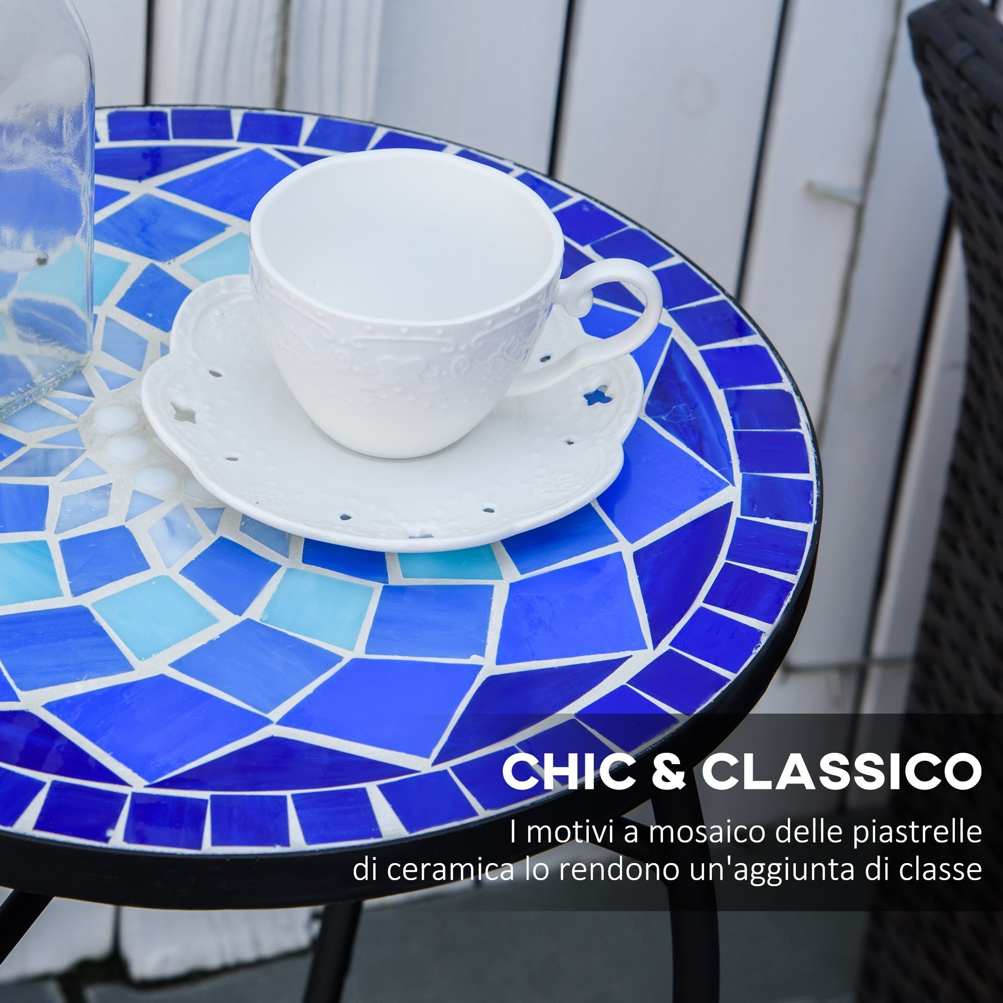 Round Mosaic Metal Garden Coffee Table with Ceramic Top, Ф35.5x53.5cm - Borge' Group Limited