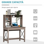 Desk Shelf with Bookcase Above in Wood for Bedroom, Children's Room or Office, Space Saving 105x50x137.5cm - Borgè