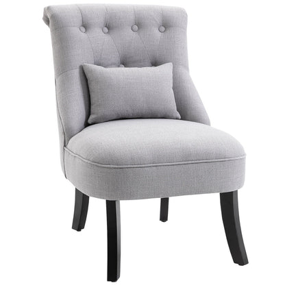 Padded wooden and linen armchair with Grey removable cushion - Borgè