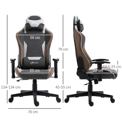 Retlinable gaming chair in 150 ° with rocking function, headrest and lumbar pillow, Grey, Grey - Borgè