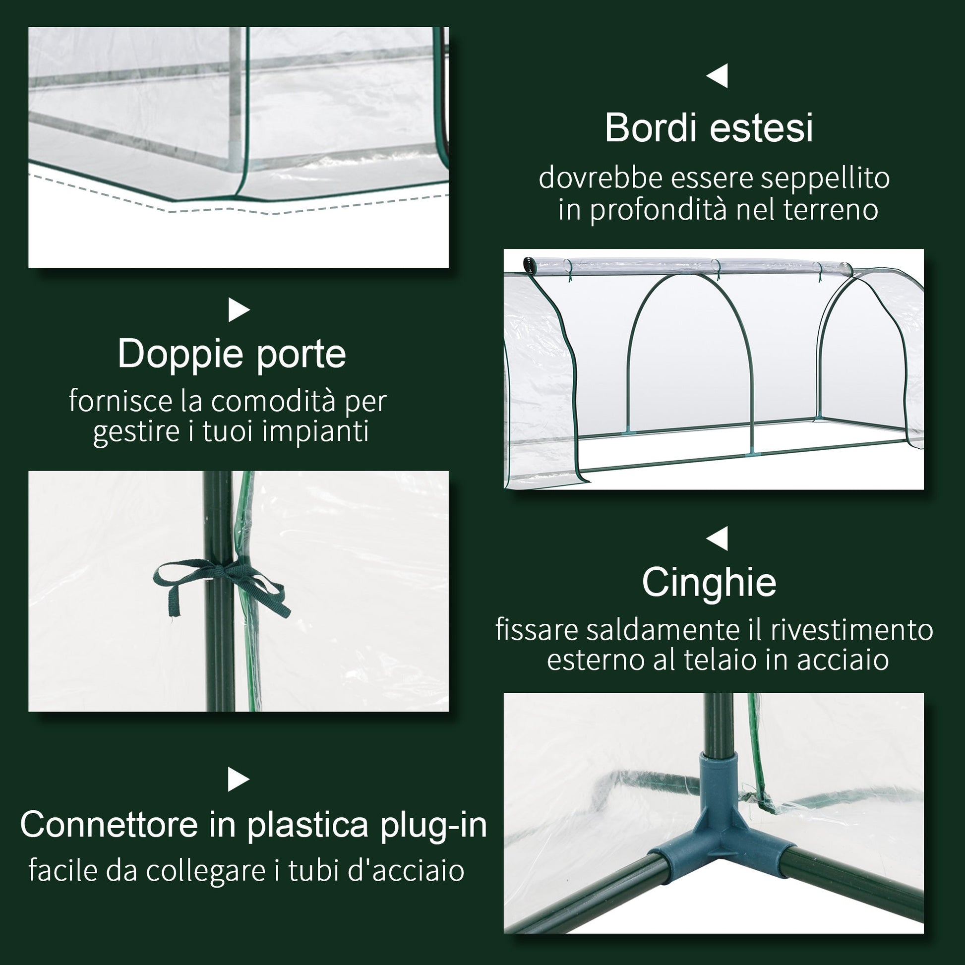 Oustunny Garden greenhouse with front zipper, steel and pvc doors, 250x100x80 cm - Borgè