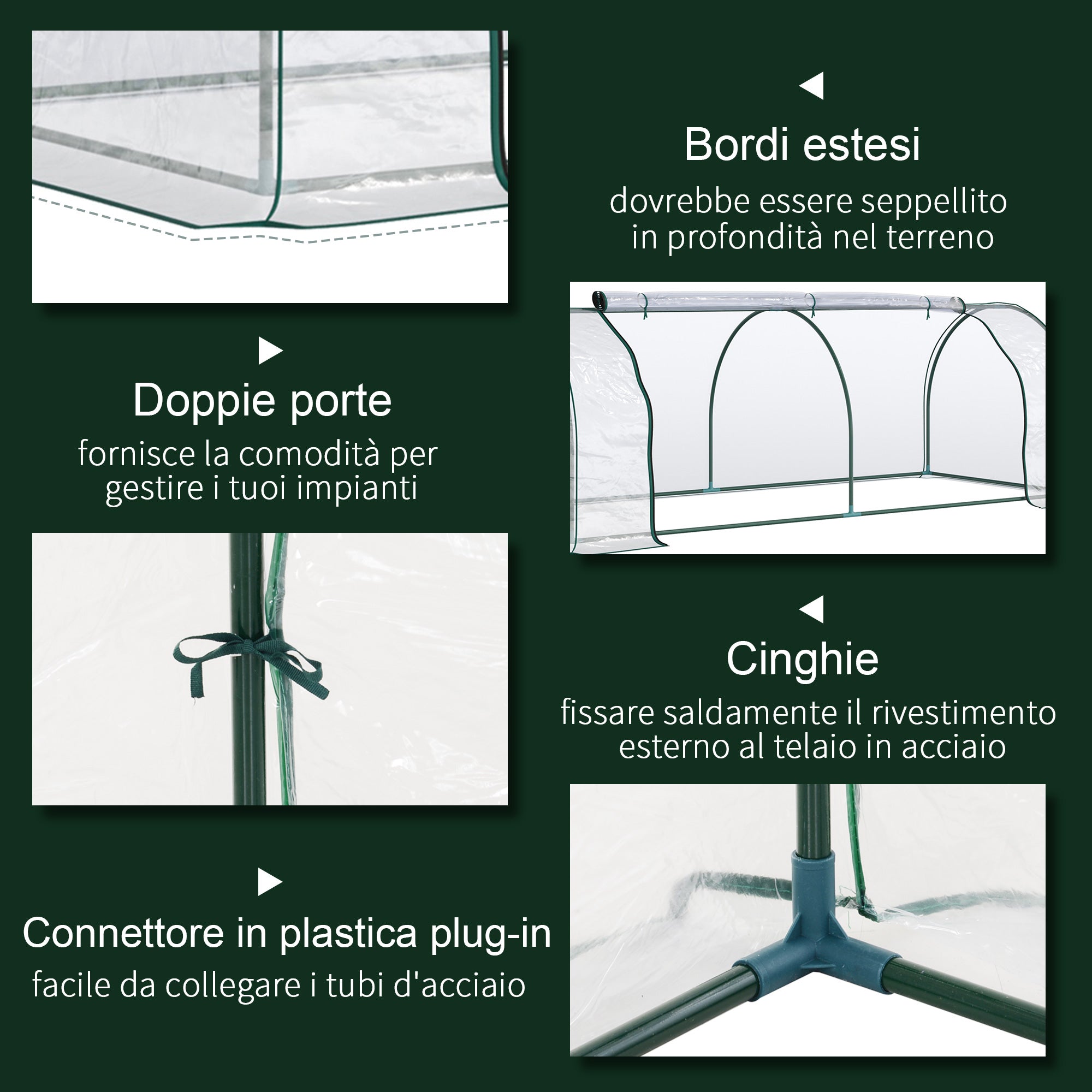 Oustunny Garden greenhouse with front zipper, steel and pvc doors, 250x100x80 cm - Borge' Group Limited