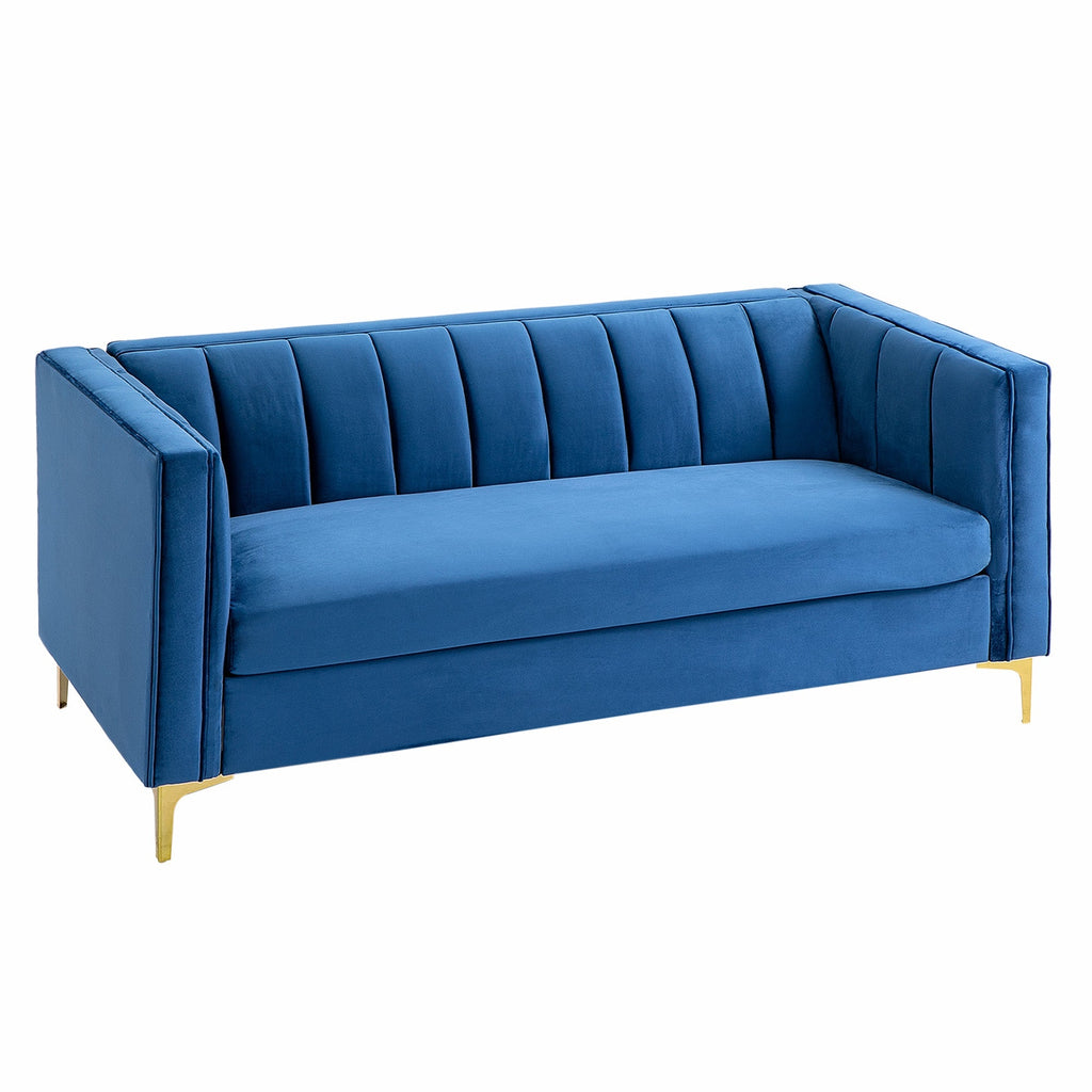SOREA | Modern Blue Velvet 3 Seater Sofa with Golden Legs | 181x86x78cm - Borgè
