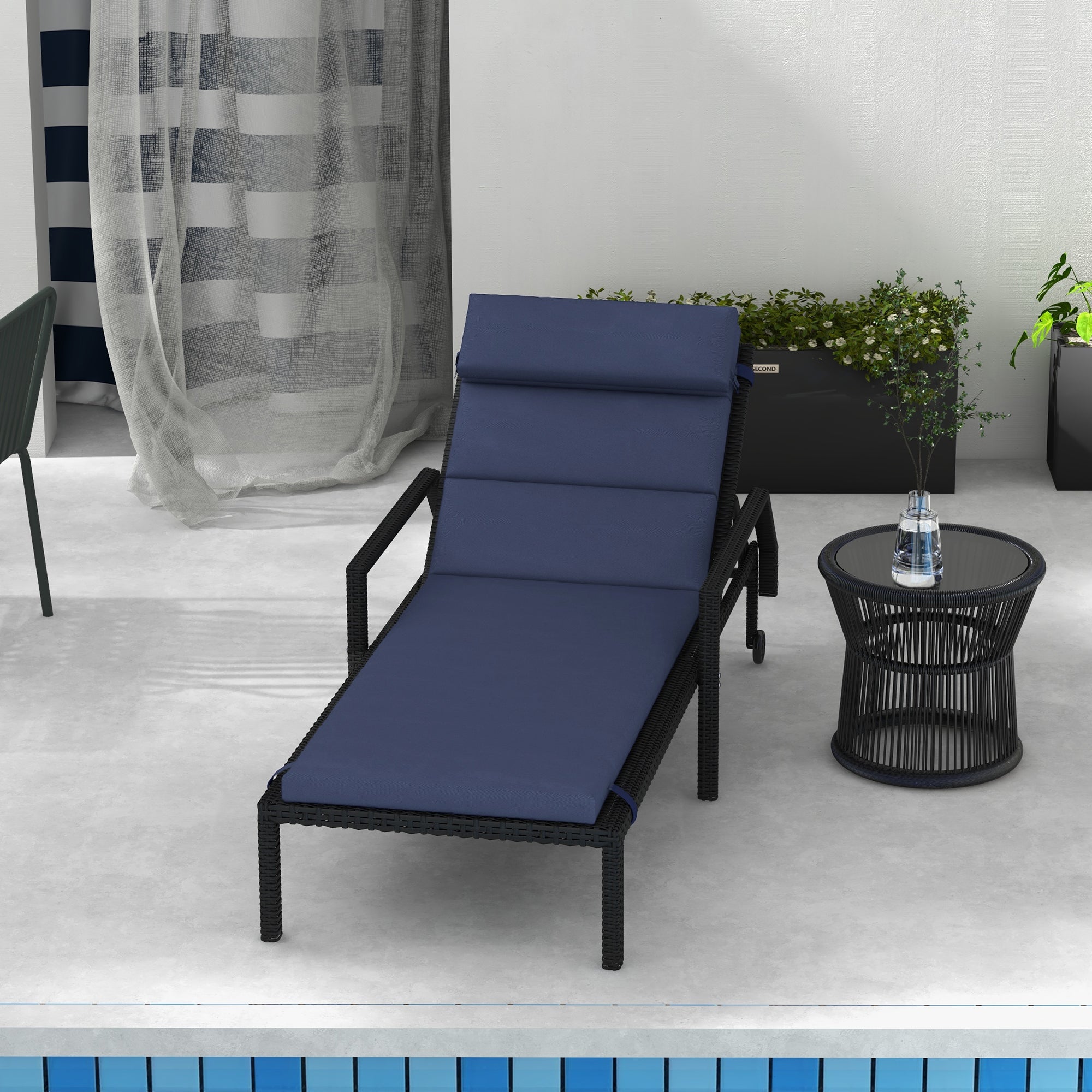 Outsunny cushion for deck chairs and sunbed bed with fixing laces, dark blue - Borgè