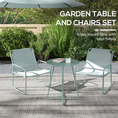 Outsunny garden set with round table and 2 steel chairs and breathable mesh fabric, green - Borgè