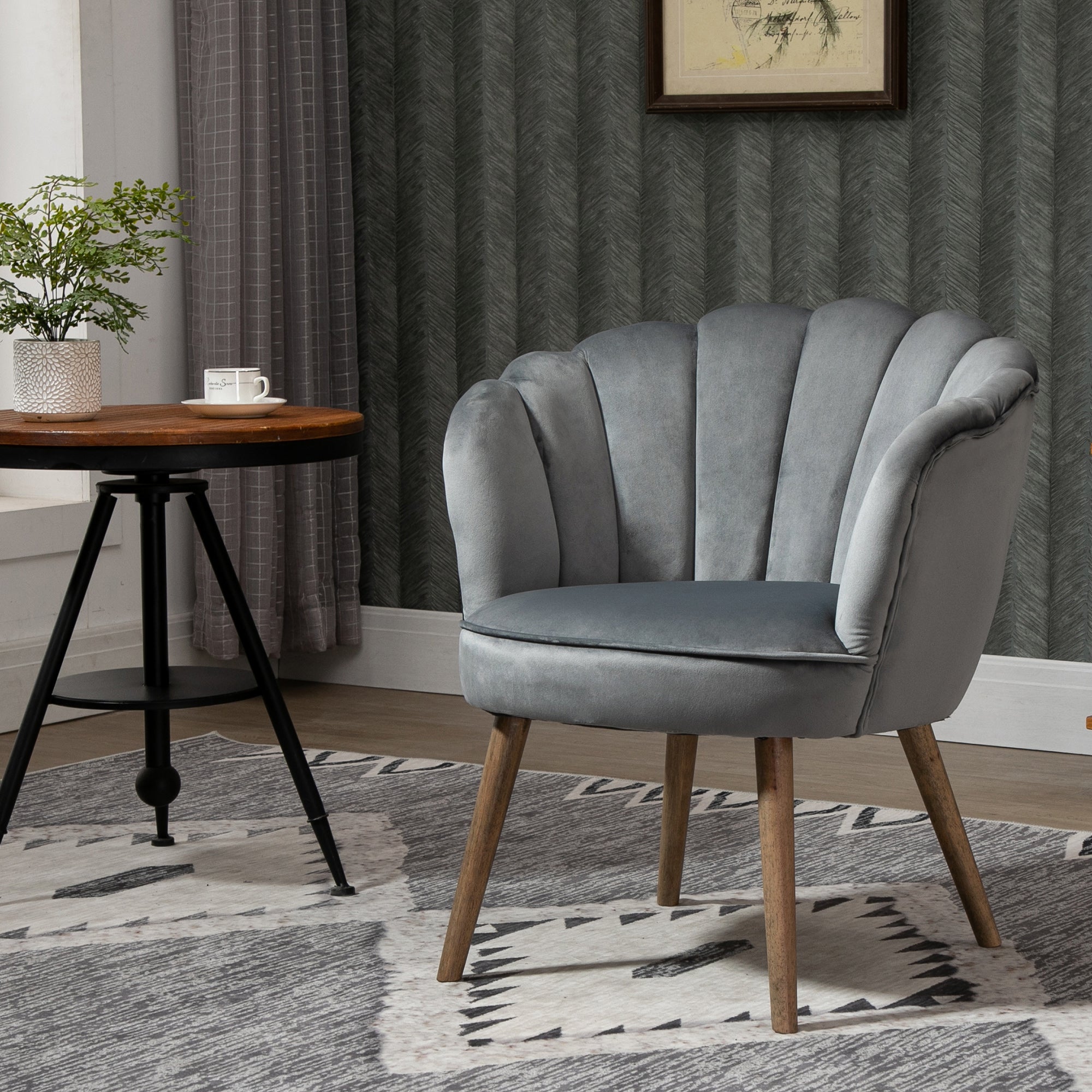 GREYISH | Shell Armchair in Grey Velvet | 66x72x79cm - Borgè