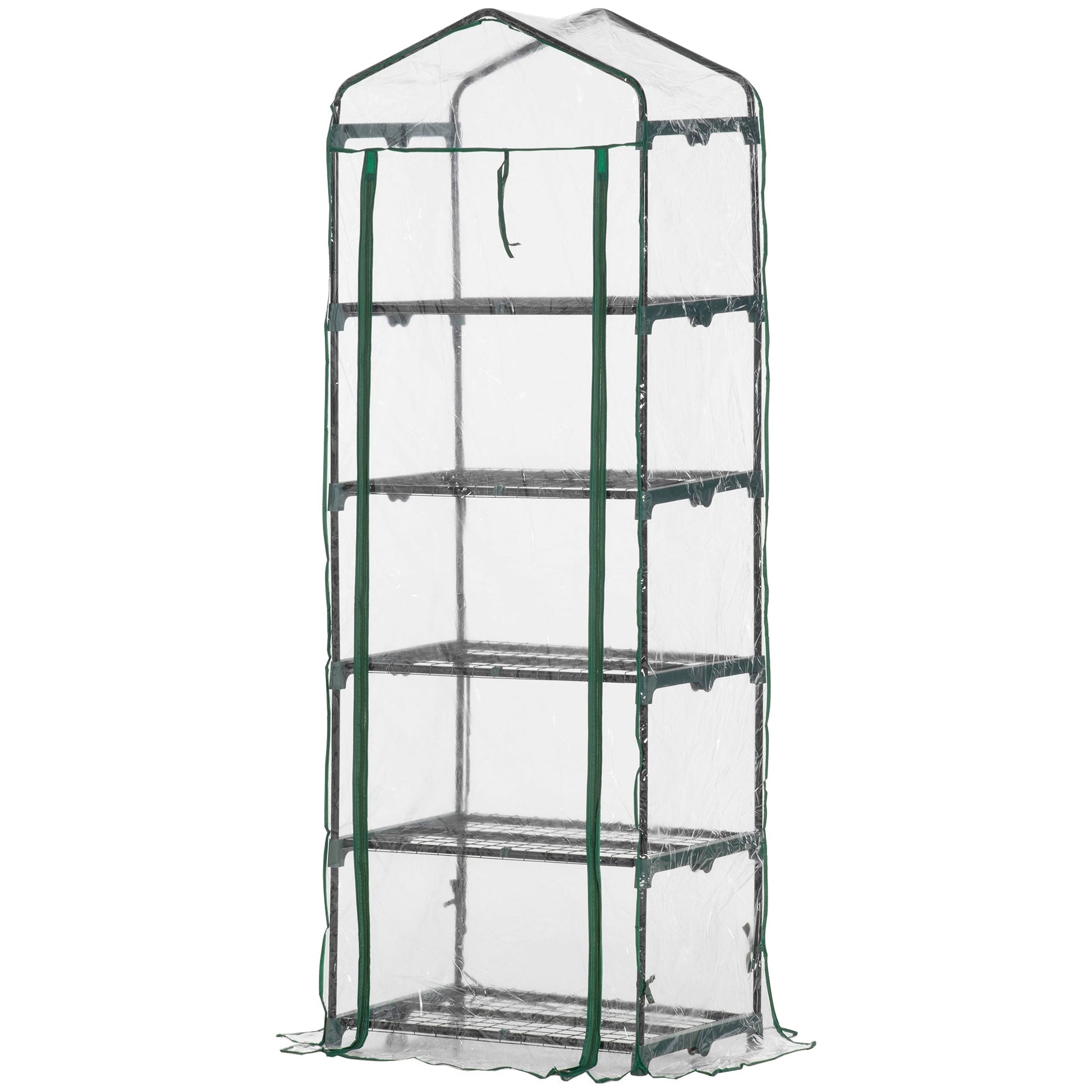 Outsunny 5-Tier Steel Mini Garden and Terrace Plant Greenhouse with PVC Cover, 69x49x193 cm, Green - Borgè