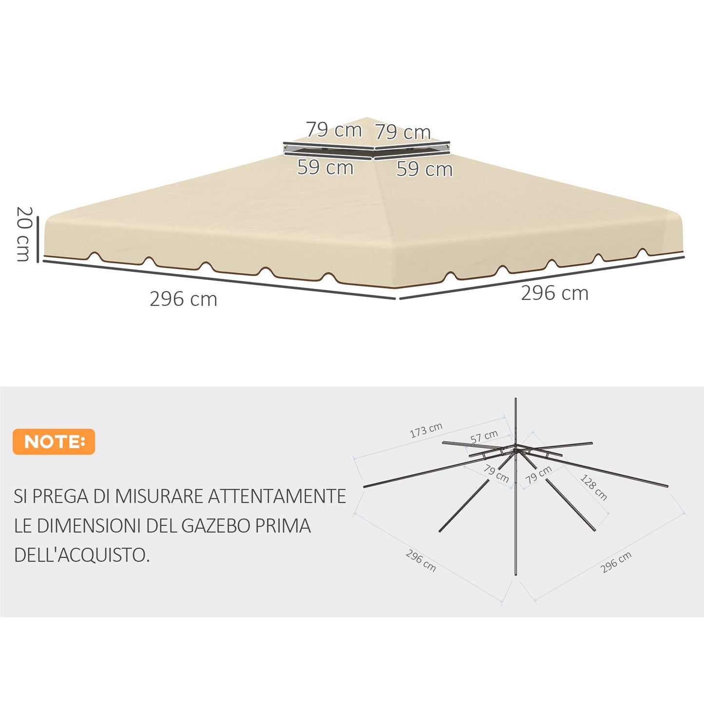 Outsunny spare roof for 3x3m garden gazebo with 2 levels in beige polyester levels - Borgè