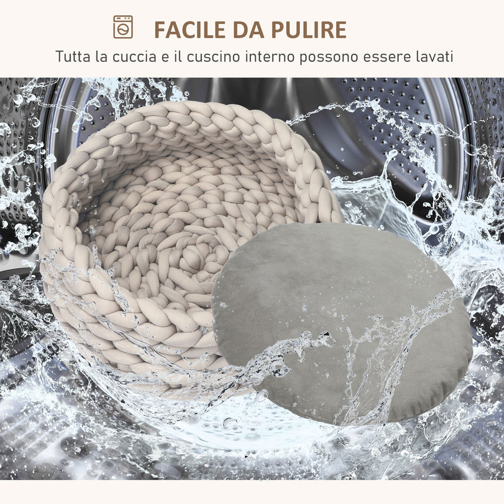 COZZY | Round Raised Washable Dog and Cat Bed in PP Cotton, Padded Cushion, Φ50x19cm, Grey - Borge' Group Limited