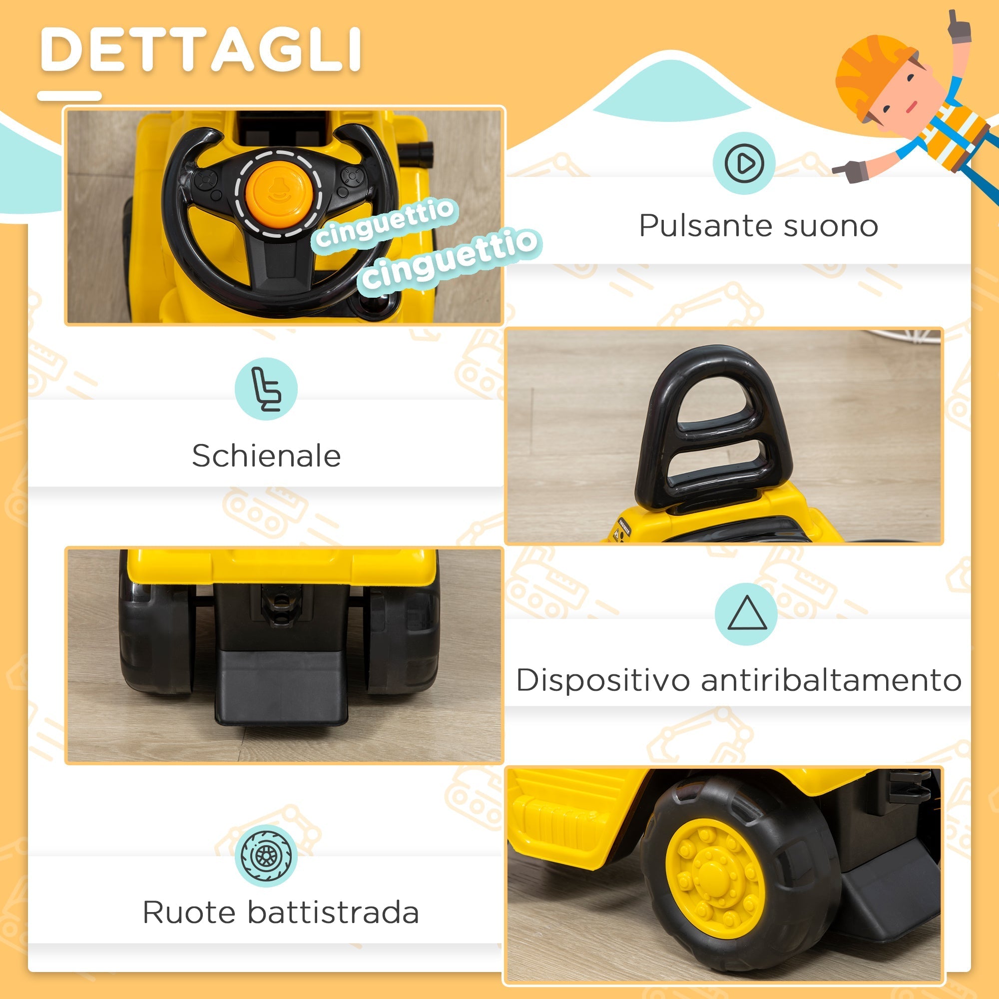 Pedal Tractor for children 3-4 years with forklift and storage space, 86x27.5x47.5 cm, yellow and black - Borgè