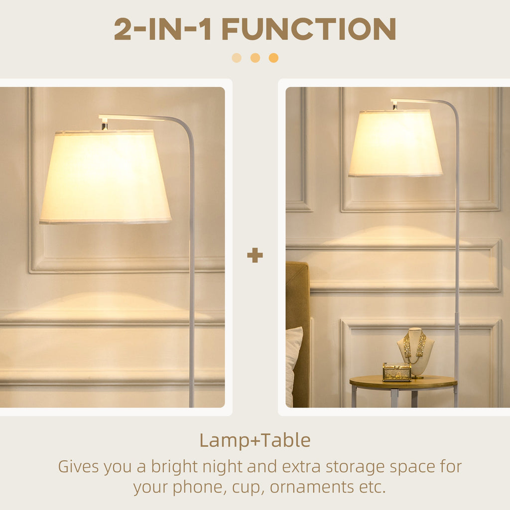 Modern Earth lamp with 2 levels table for living room and bedroom, in linen effect fabric, bamboo and steel, Ã˜37x162 cm - Borgè
