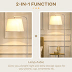 Modern Earth lamp with 2 levels table for living room and bedroom, in linen effect fabric, bamboo and steel, Ã˜37x162 cm - Borgè