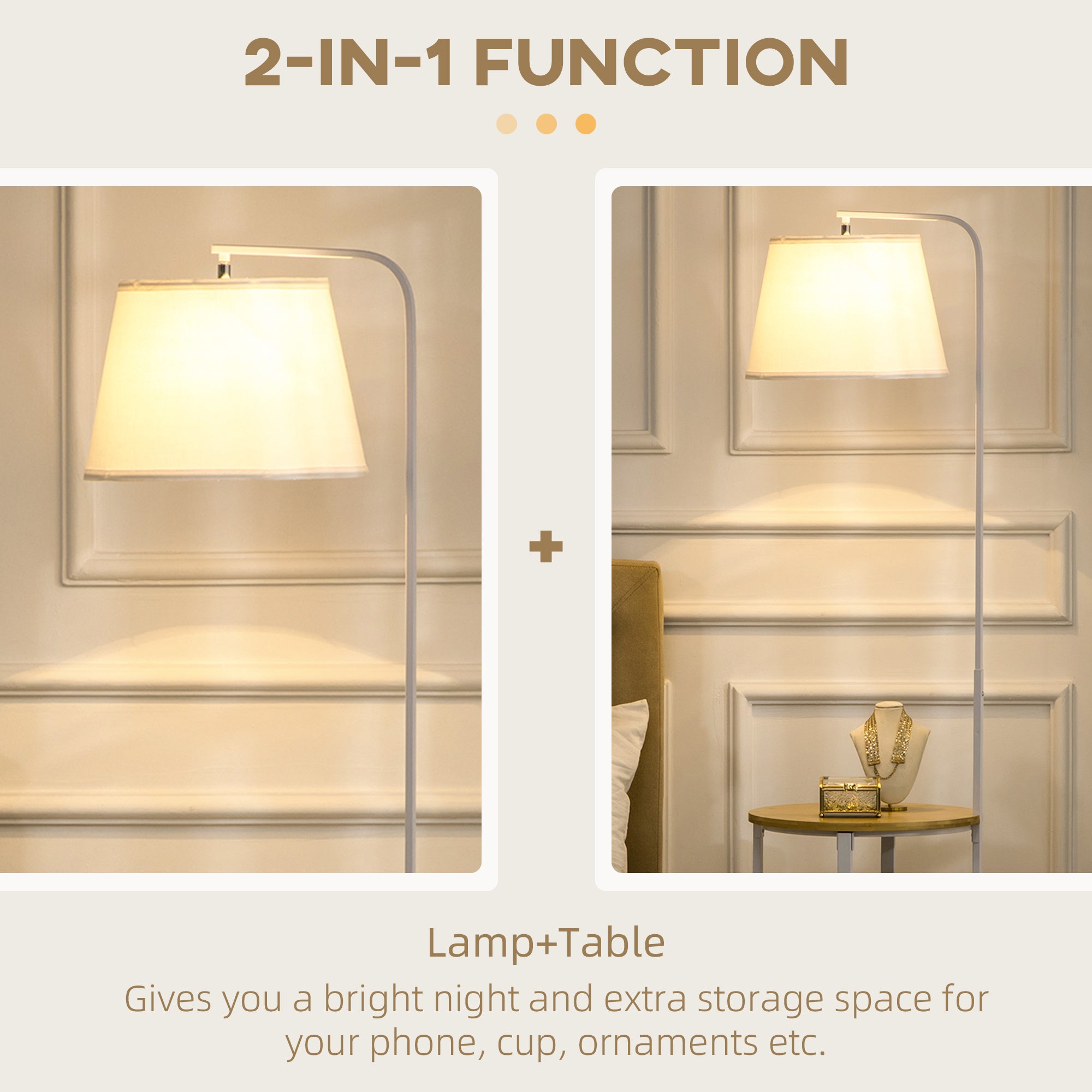 Modern Earth lamp with 2 levels table for living room and bedroom, in linen effect fabric, bamboo and steel, Ã˜37x162 cm - Borgè