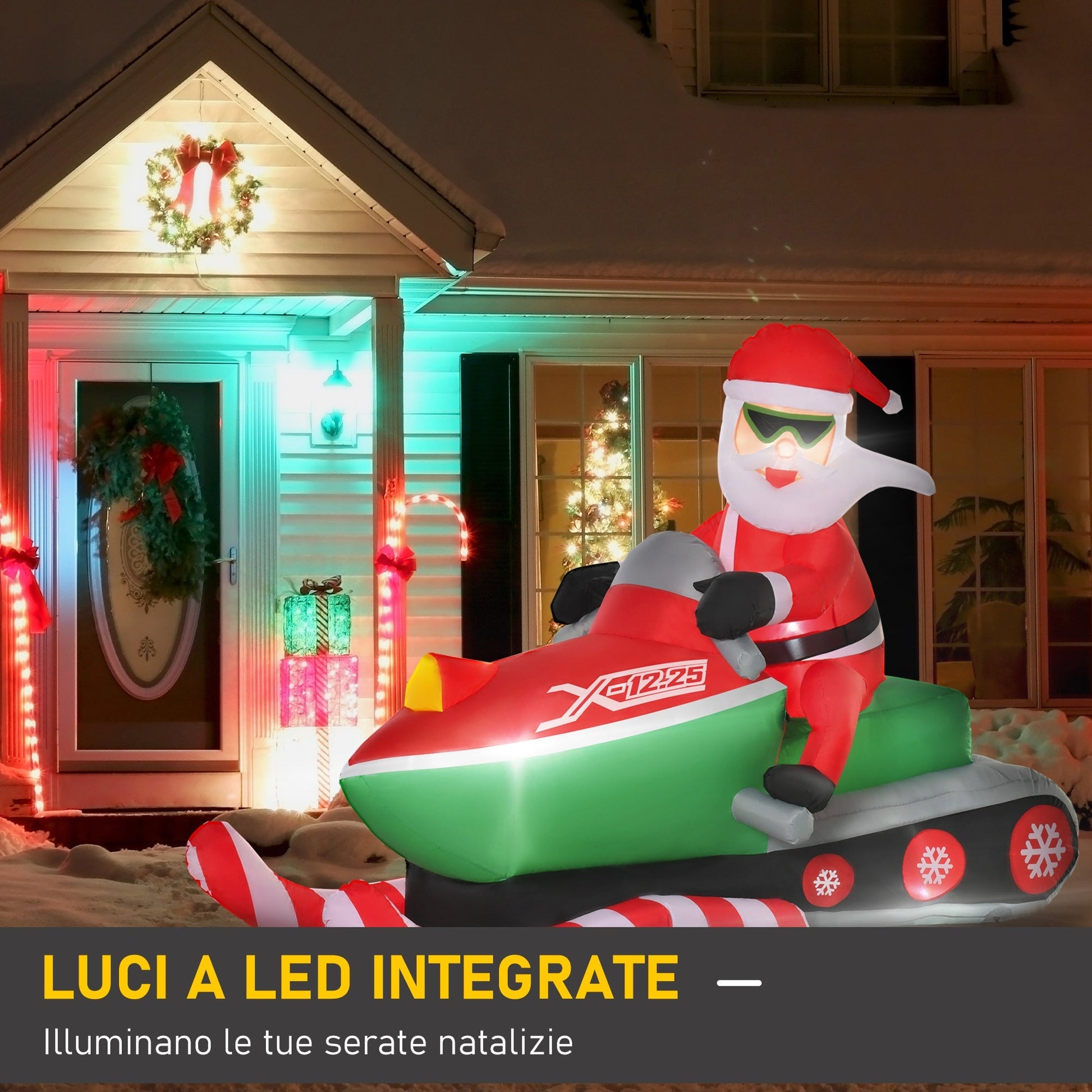 Inflatable Super Santa Claus on Snow-Bike with LED light - Borgè