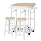 Folding Kitchen Cart with 2 White MDF wooden stools - Borgè
