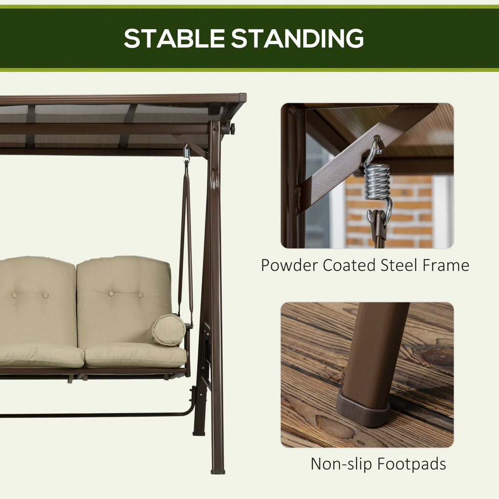 3 Seater Steel Garden Swing with Tilting Canopy and Cushions, 208x120x174 cm - Borge' Group Limited
