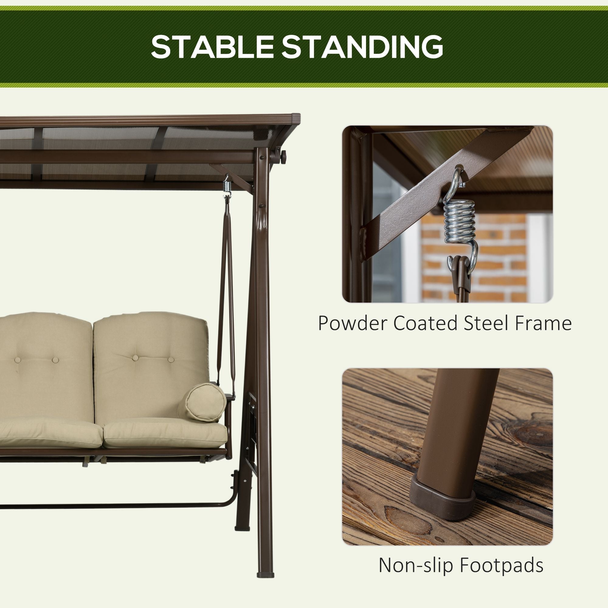 3 Seater Steel Garden Swing with Tilting Canopy and Cushions, 208x120x174 cm - Borge' Group Limited