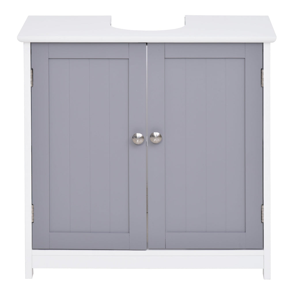 Kleankin Mobile Under Bathroom Washa with U -cut, 2 doors with adjustable shelf in MDF, 60x30x60cm Grey white - Borgè