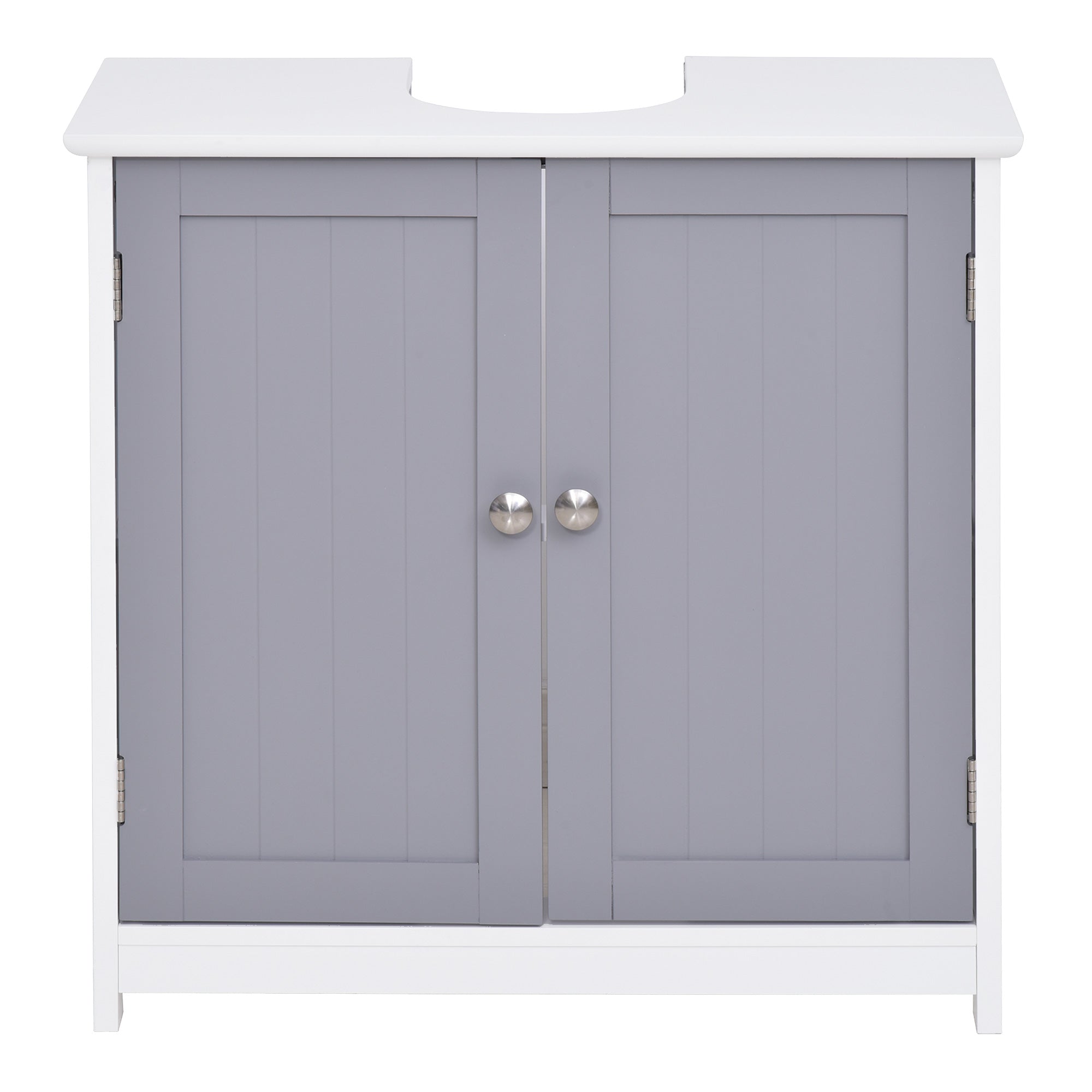 Kleankin Mobile Under Bathroom Washa with U -cut, 2 doors with adjustable shelf in MDF, 60x30x60cm Grey white - Borgè
