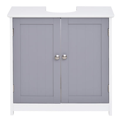 Kleankin Mobile Under Bathroom Washa with U -cut, 2 doors with adjustable shelf in MDF, 60x30x60cm Grey white - Borgè