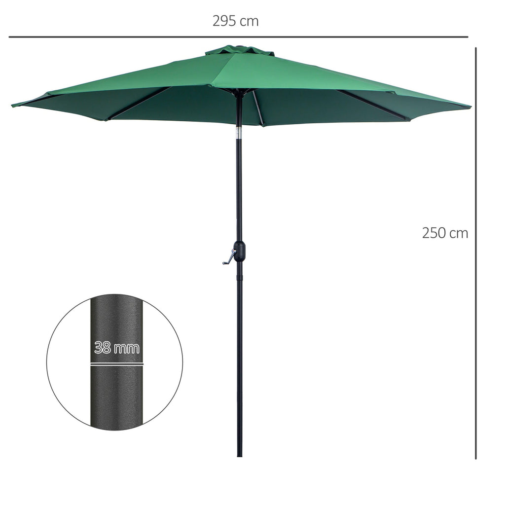 3x2.5 m Tilting Garden Umbrella with Crank Handle, Metal and Green Polyester - Borge' Group Limited