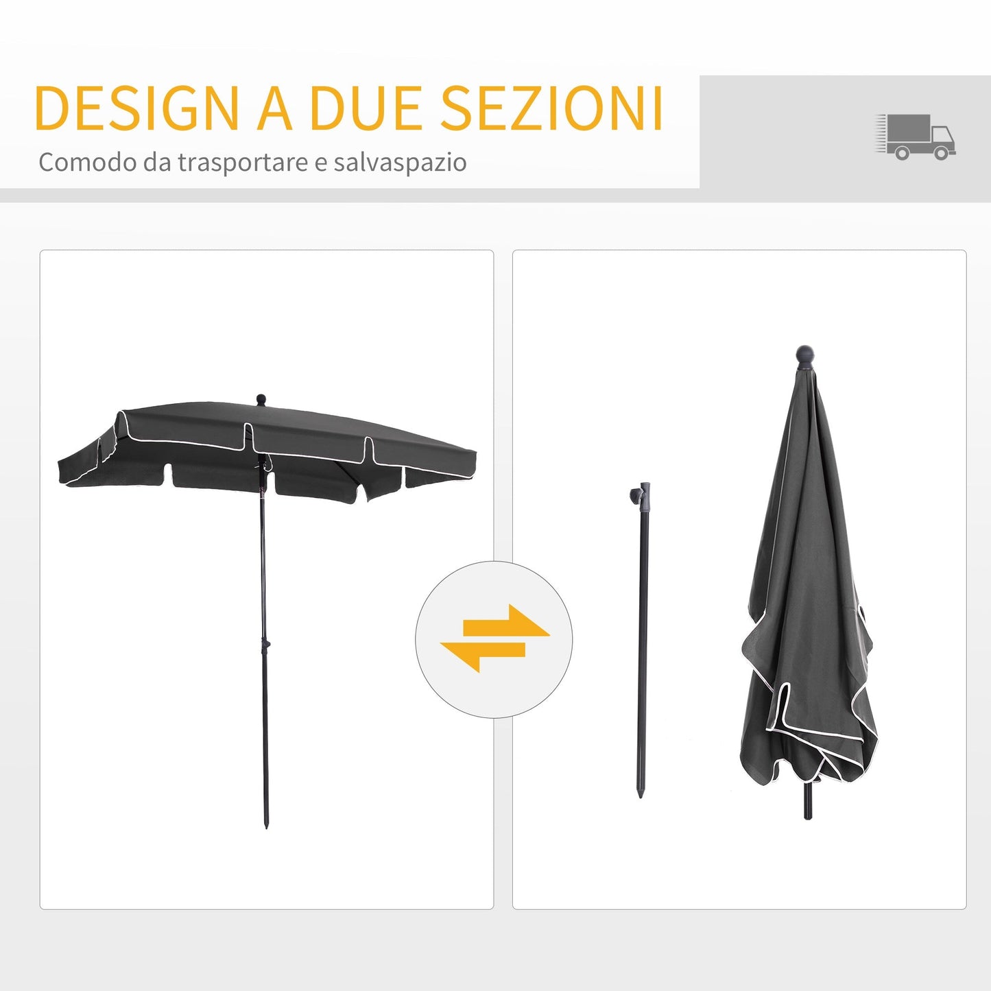 Outsunny rectangular parasol with unbalanced Grey unbalanced pole - Borgè