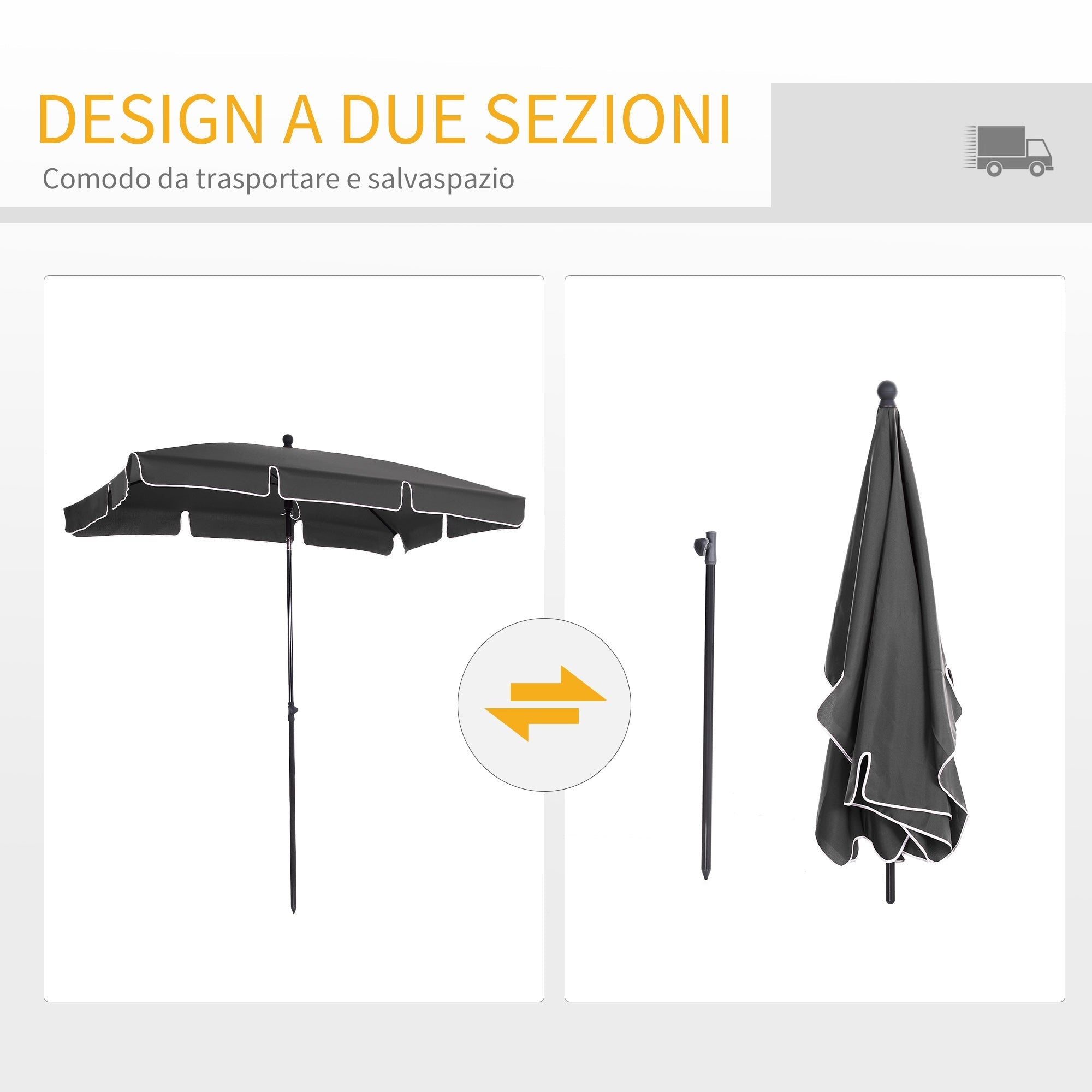 2x1.3m Rectangular Garden Umbrella with Adjustable Tilt and Aluminum Pole, Gray and Black - Borge' Group Limited