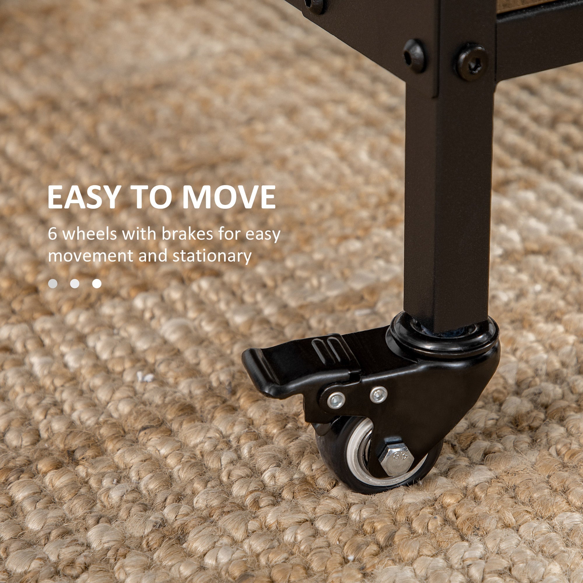 Homcom Folding table with 6 wheels and industrial style shelf in wood and metal, light brown - Borgè