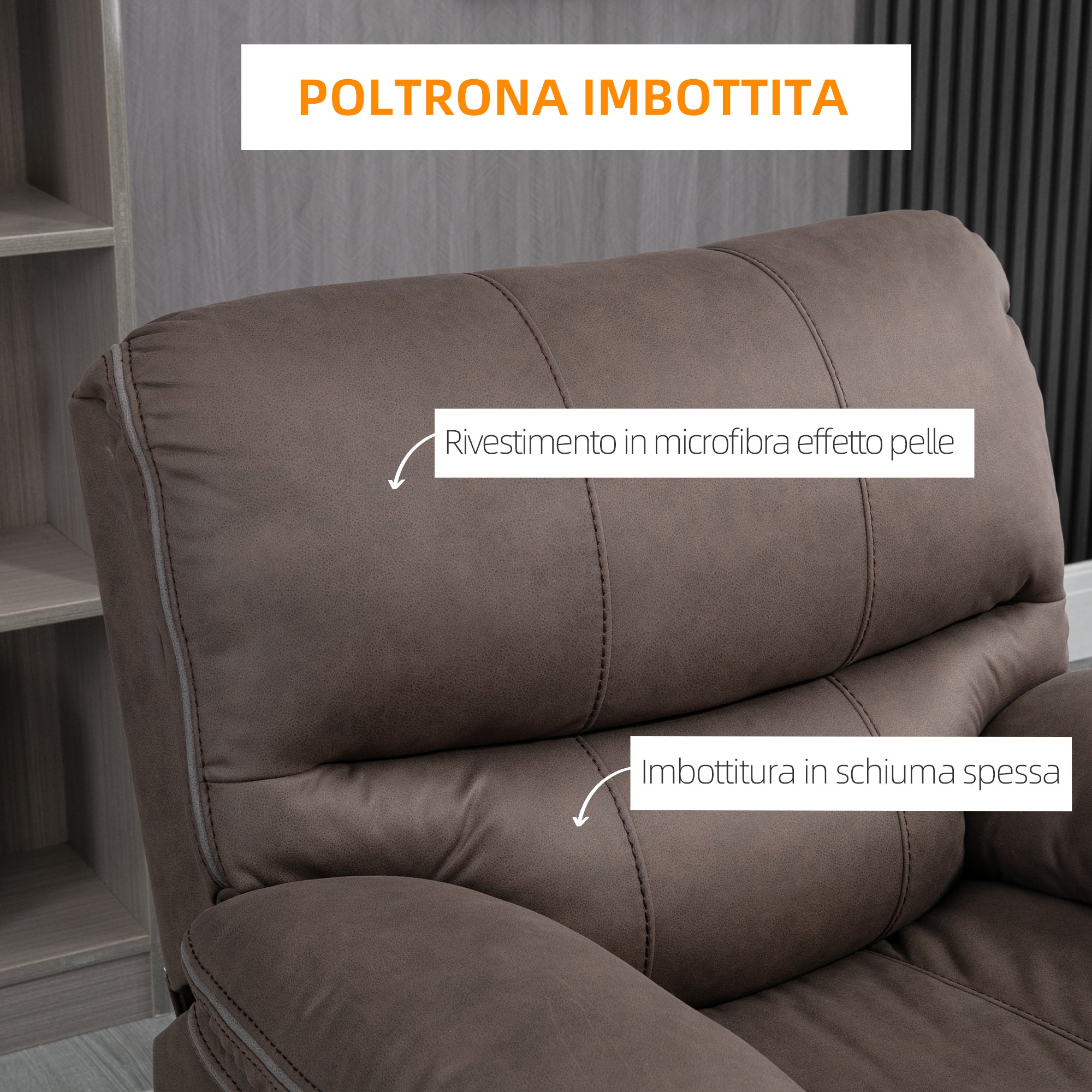 Relax armchair with manual reclination and footrests, 97x99x96cm, brown - Borgè