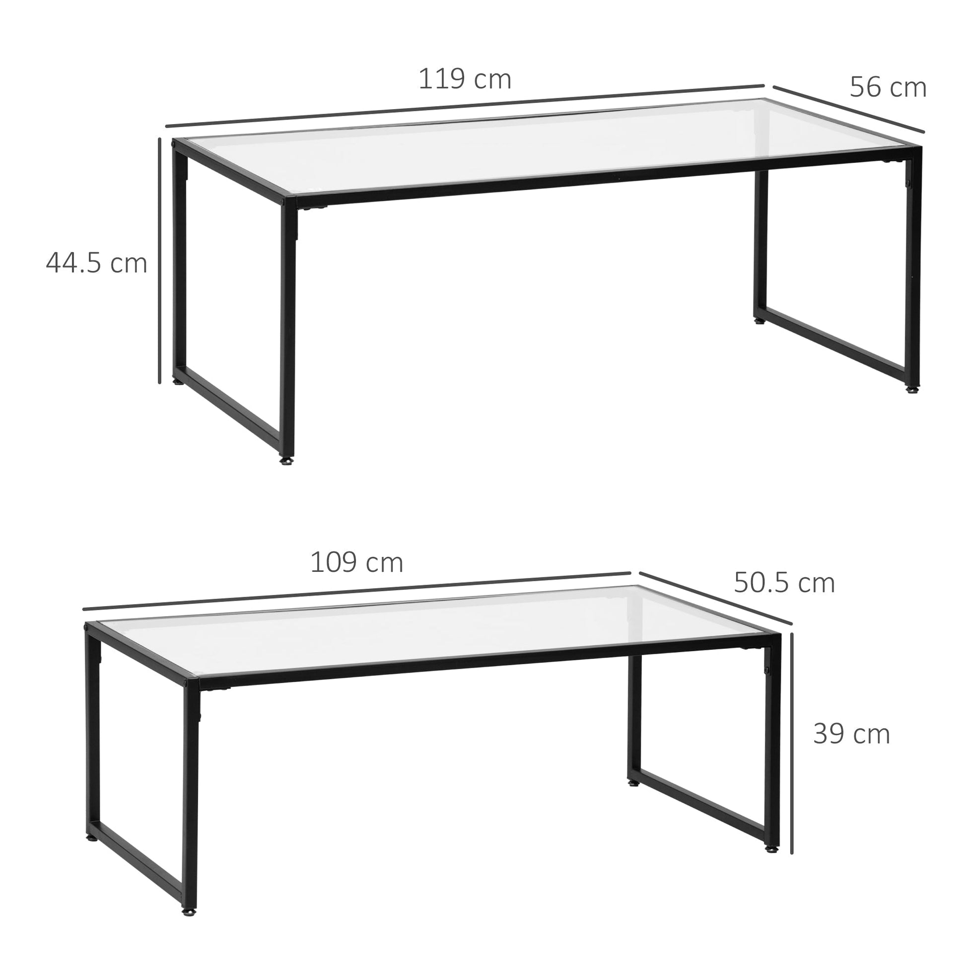 Coffee tables stackable in tempered glass and steel with Black Frame for living room - Borgè