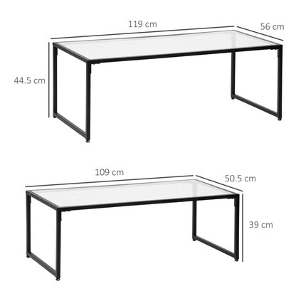 Coffee tables stackable in tempered glass and steel with Black Frame for living room - Borgè