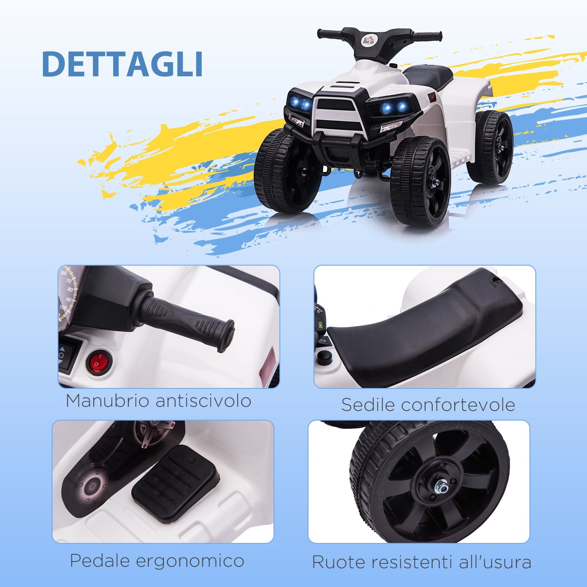 Quad for children 18-36 months ATV electric 6V, 3km/h speed, black white - Borgè