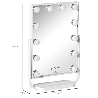 Homcom Illuminated make -up mirror inclinable with 12 LED lights and adjustable brightness, 32.8LX11x47.4cm - Borgè