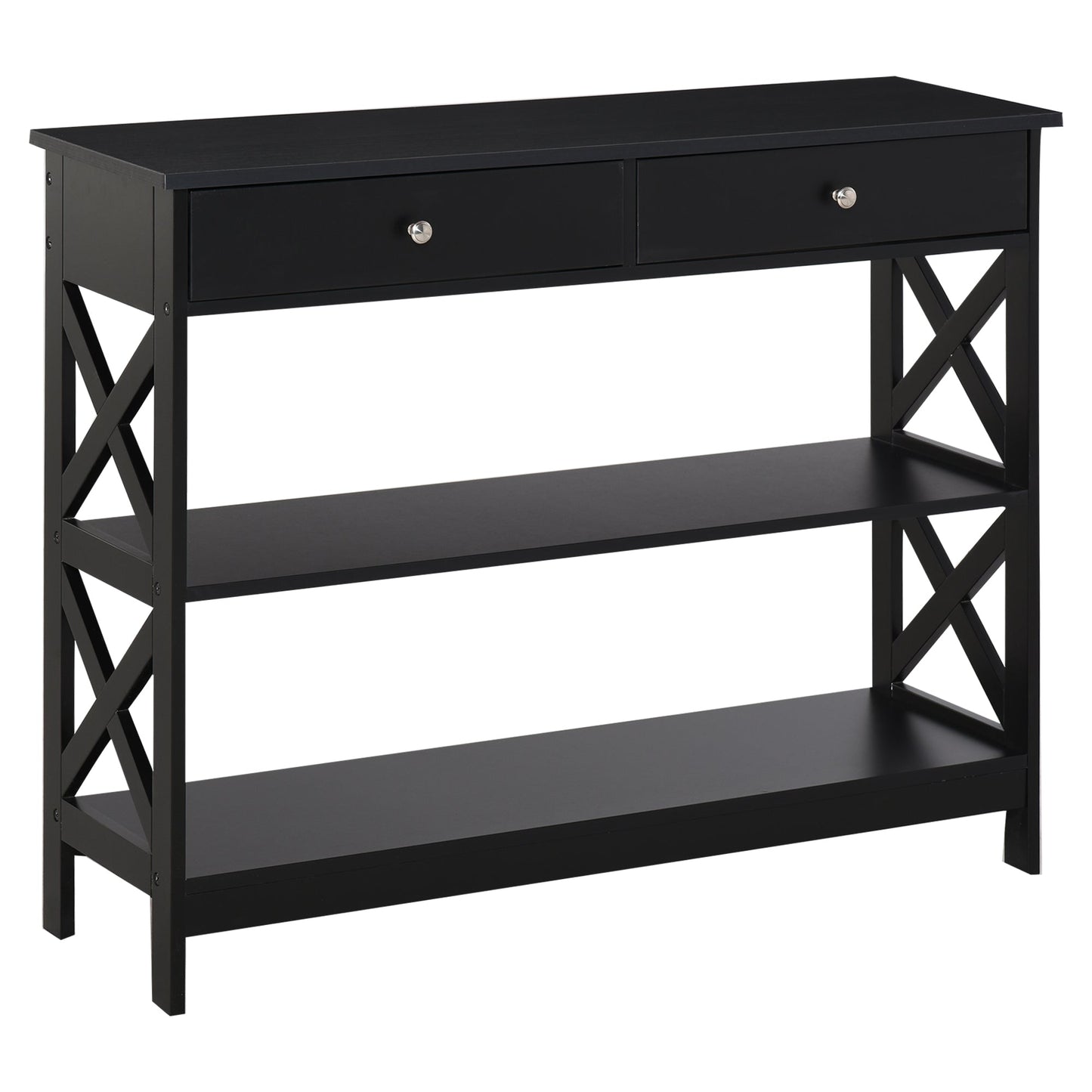 table console with 2 drawers and 2 shelves, entrance hall and living room in mdf, 100x30.5x80cm, black - Borgè