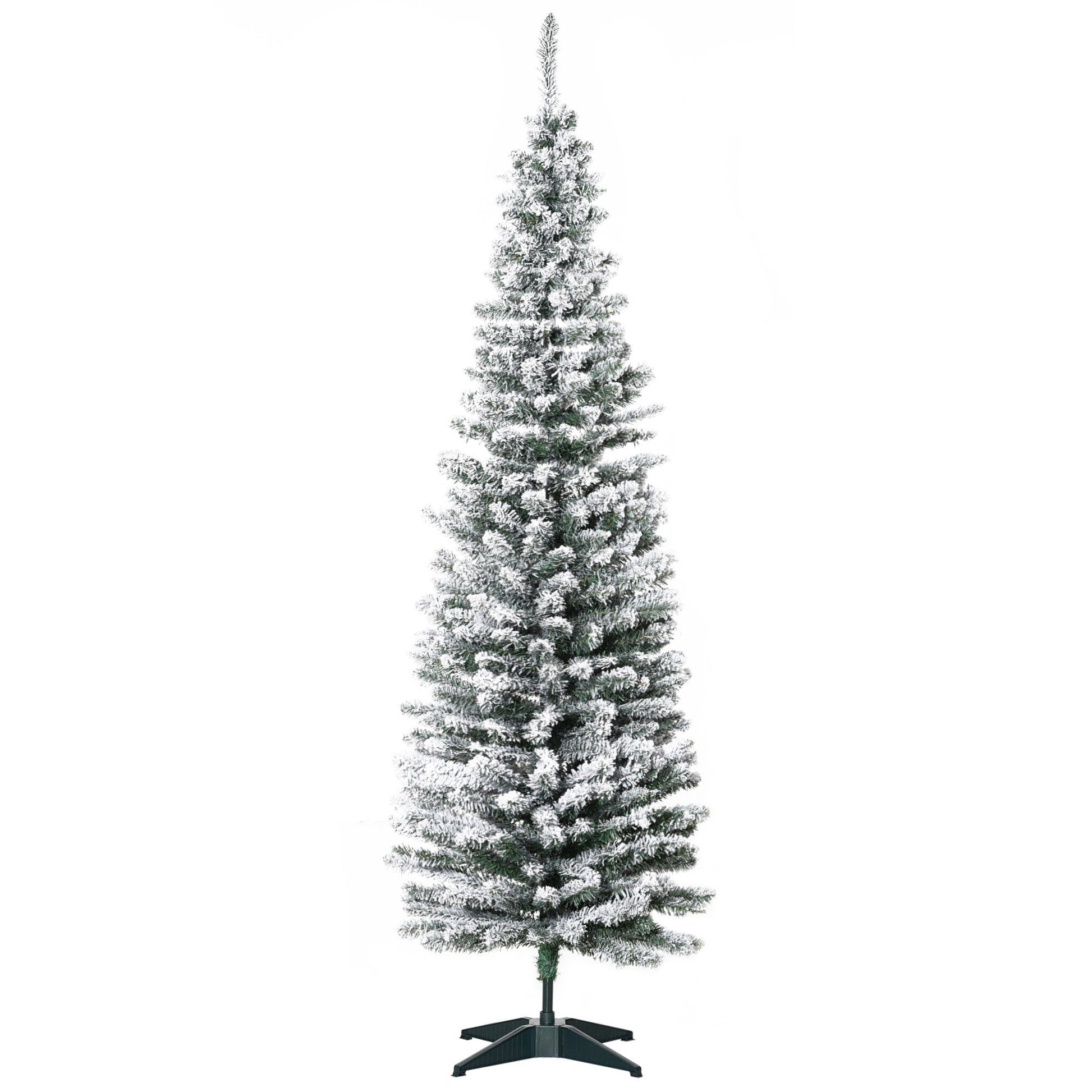 Christmas Tree with Snow Effect (SLIM Tree) 180cm Artificial Snowy Christmas Tree with 390 Branches, Removable Base Christmas Decorations - Borgè