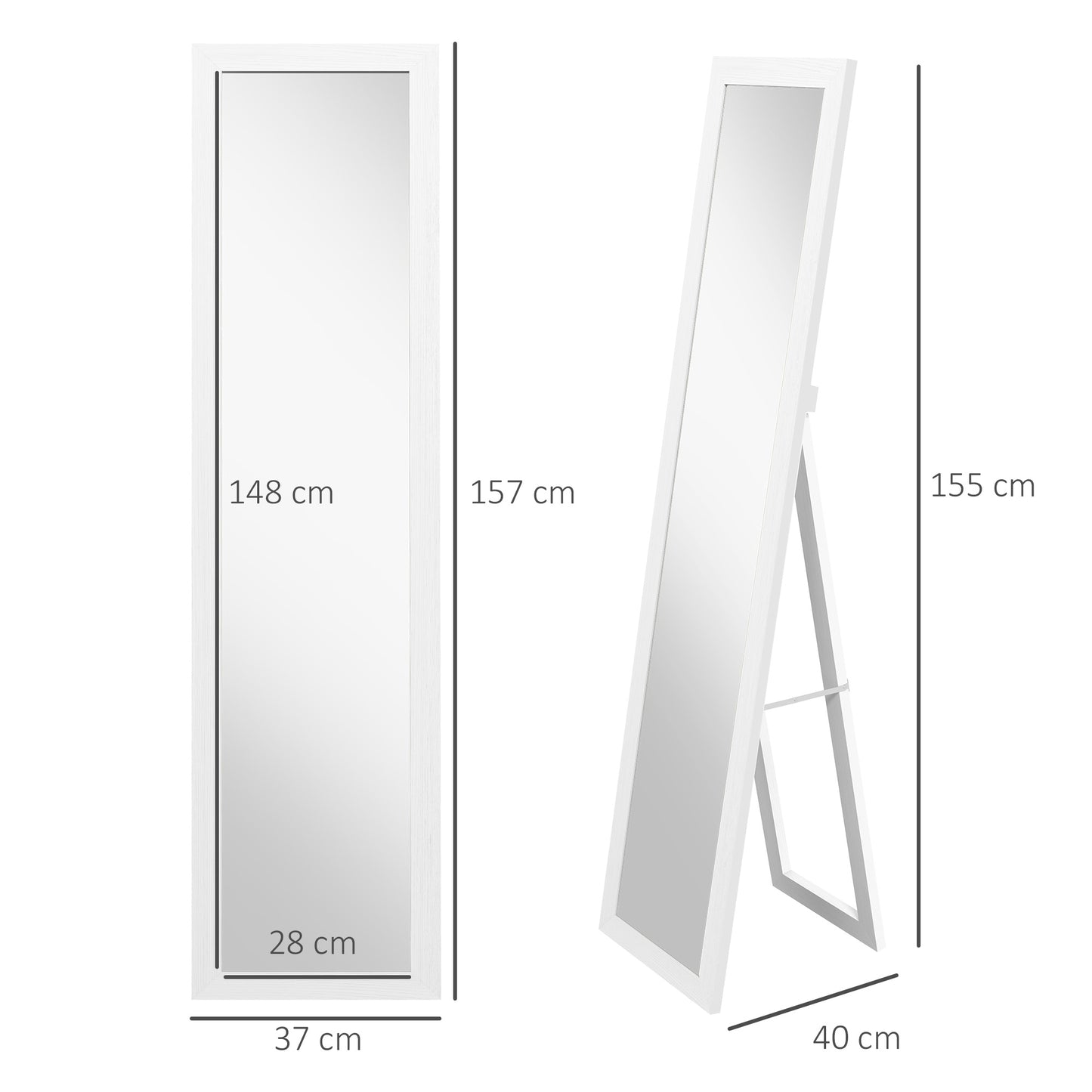 Homcom mirror with MDF frame with feet and hooks for wall use or wall, 37x40x155 cm - Borgè