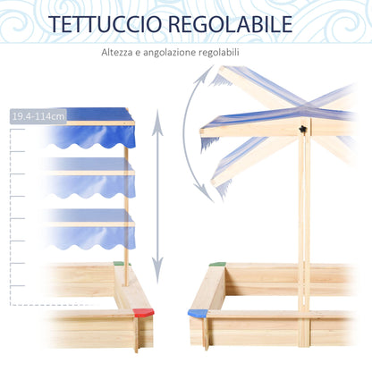 Outsunny Sabbiera For Children in Wooden Bench With Bench Adjustable Parasoles, 120x120x120cm - Borgè