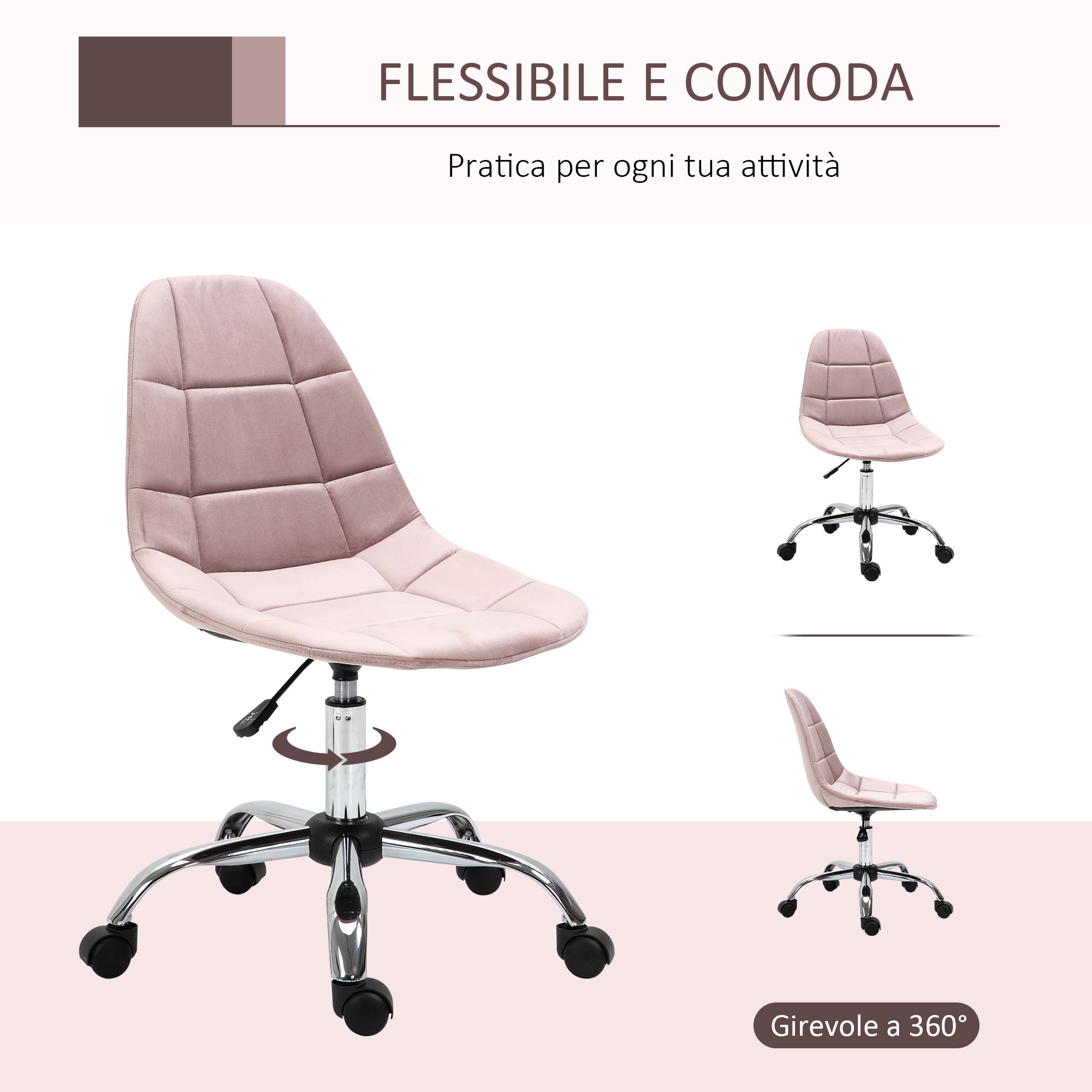 WINTERS | Pink Swivel Chair for Bedroom or Office - Ergonomic Chair - Borgè