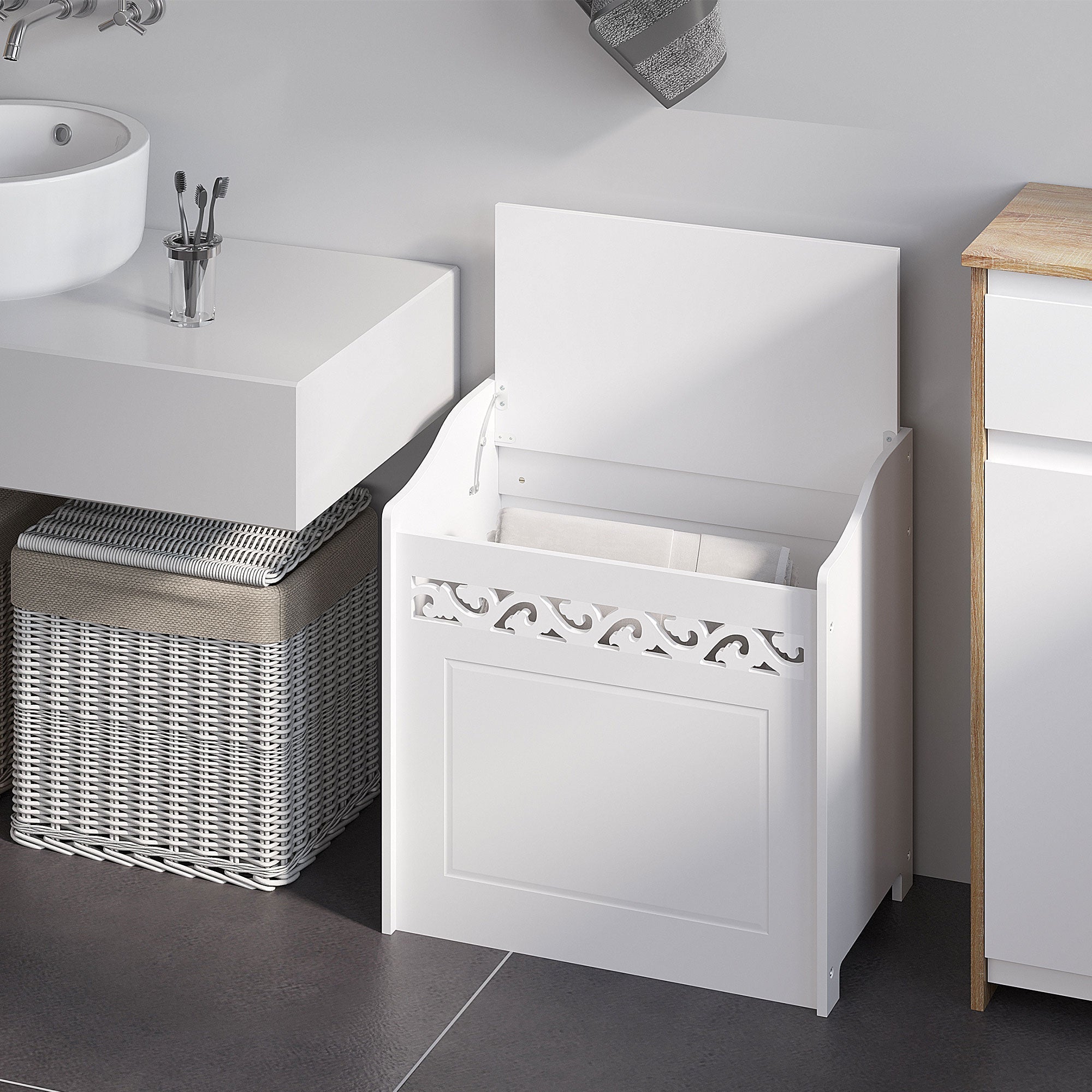 Wooden Wooden Cabinet with White with carved decoration 55 x 34 x 58 cm - Borgè