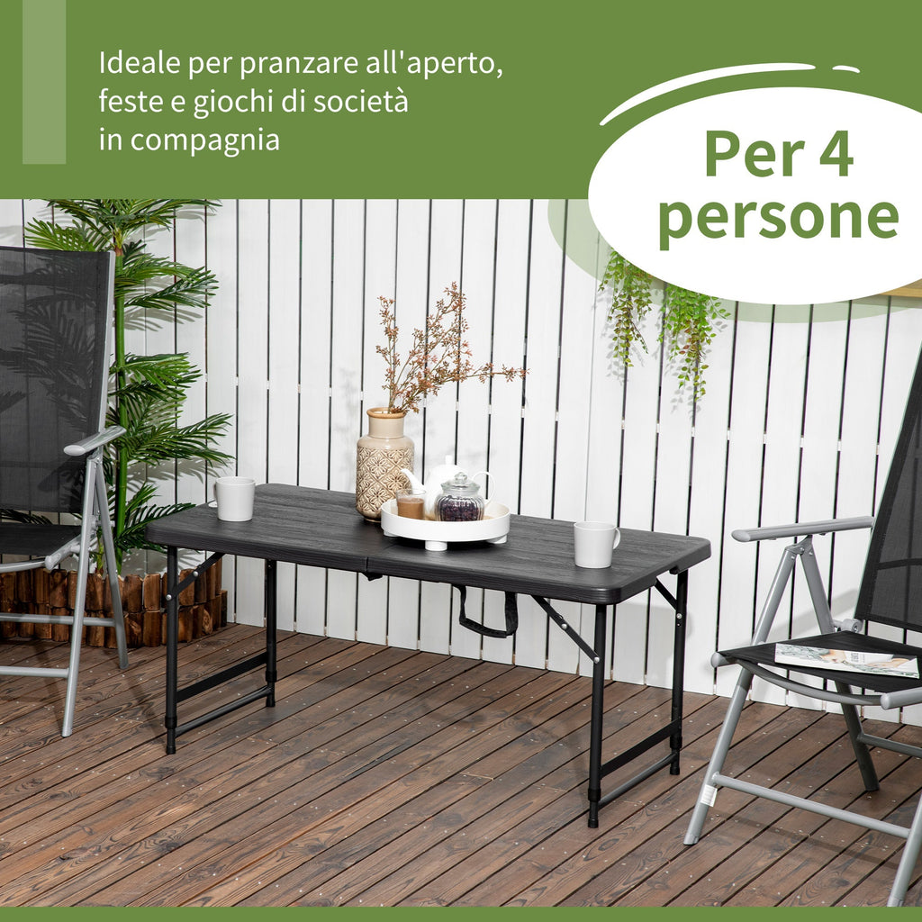 Folding Garden Table for 4 People with Adjustable Height, in Steel and HDPE, 118x60x74 cm - Borge' Group Limited